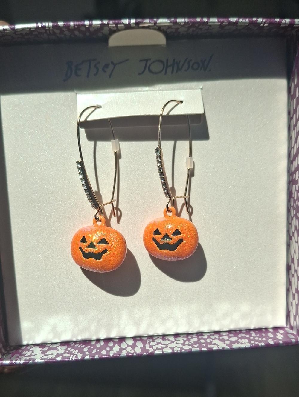 Betsey Johnson Orange Pumpkin Jack-O'-Lantern Drop Earrings